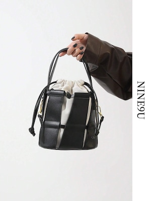 leather drawstring 2way pouch-bag 4color【NINE-S7354】