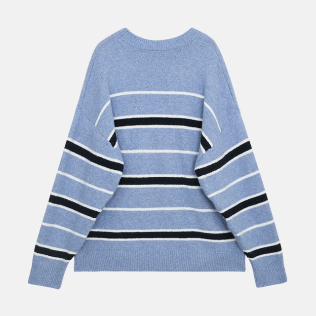 hooded shawl multi-striped knit　J00370