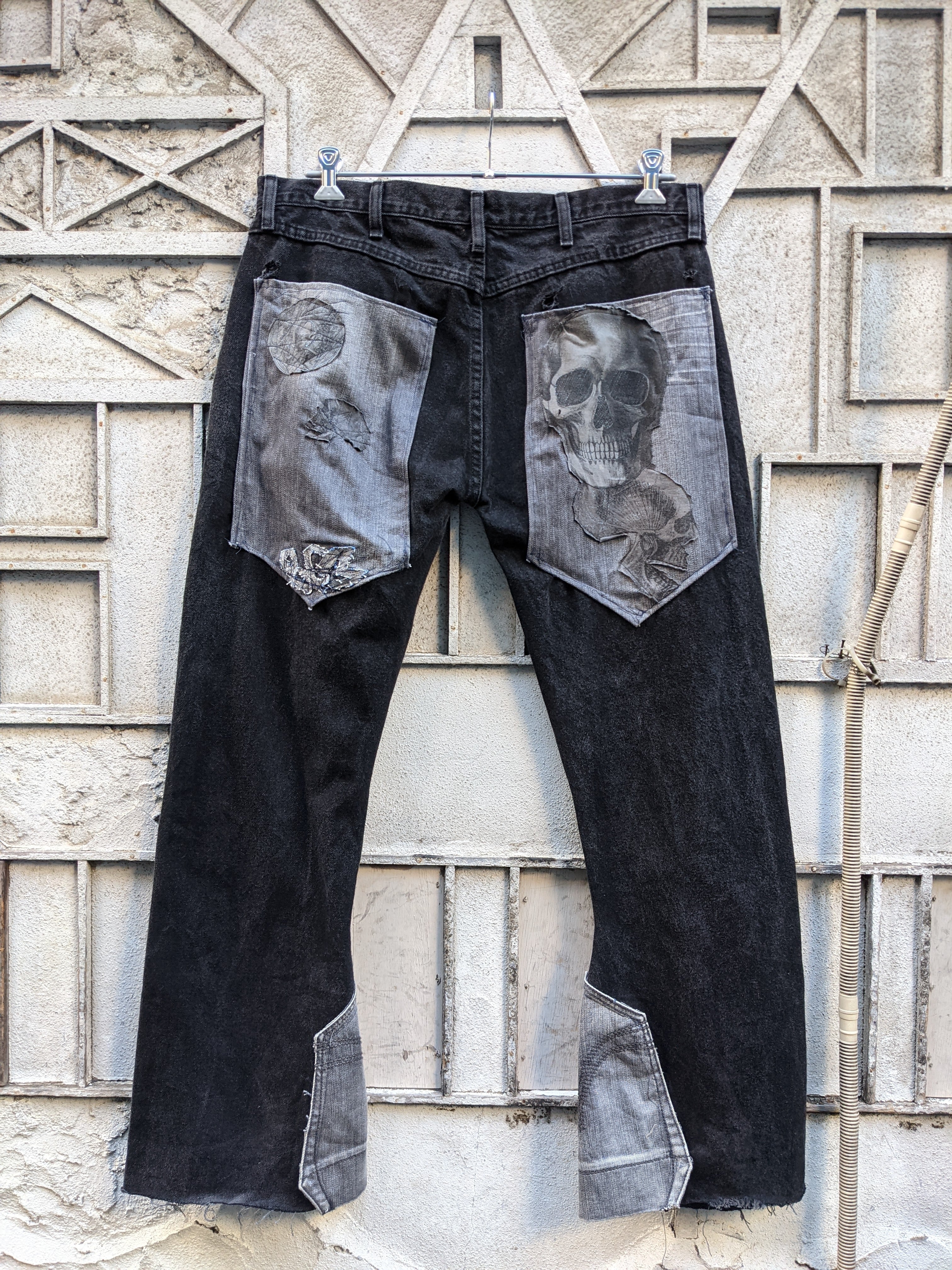 "SKULL" design black denim pants