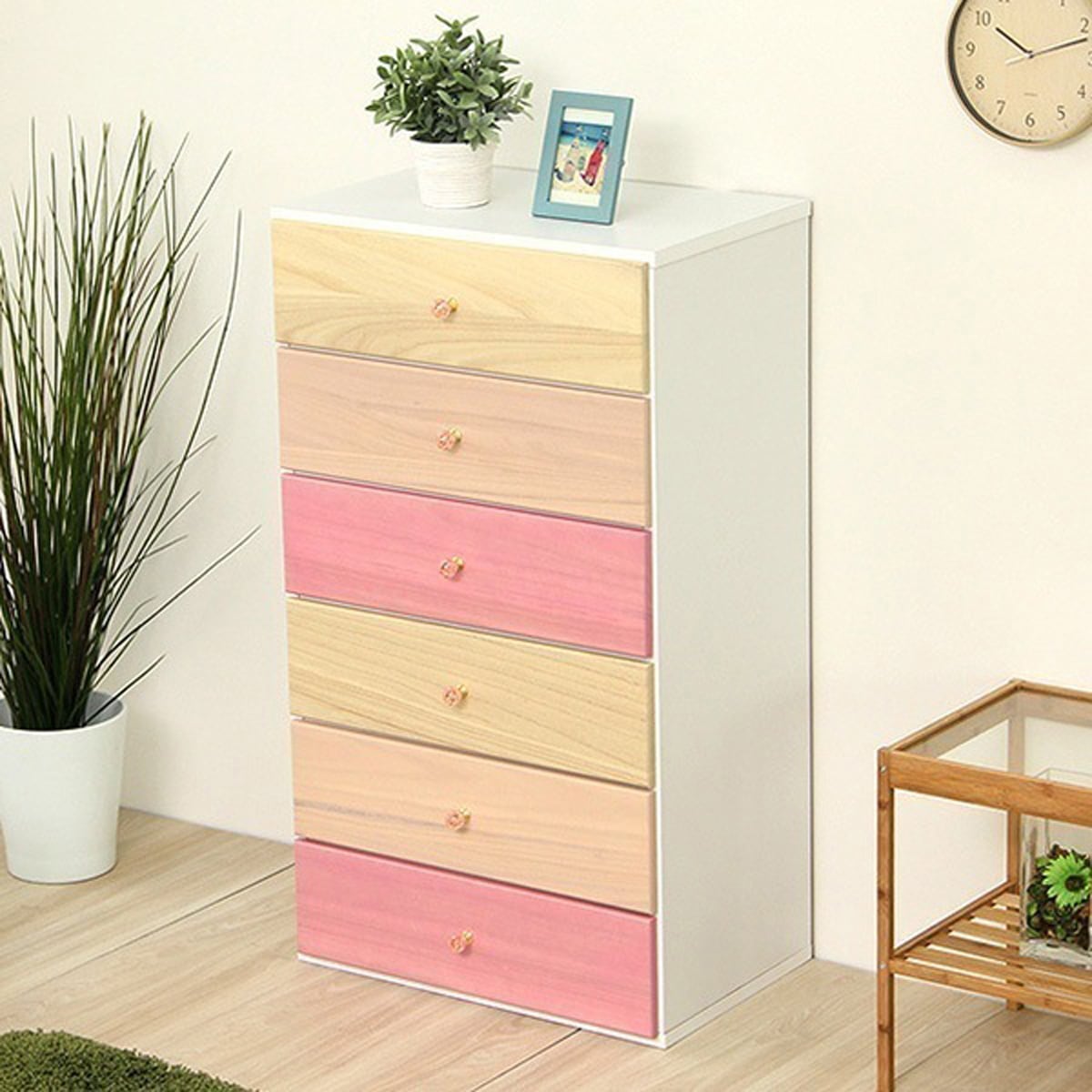 オシャレに可愛く収納 リビング用ハイチェスト 6段 幅60cm 天然木 桐 日本製