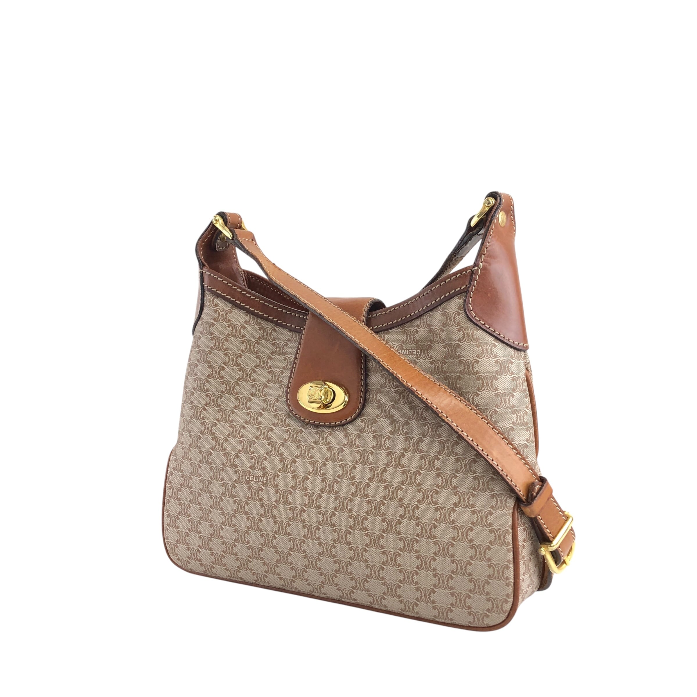 CELINE セリーヌ マカダム ショルダーバッグ ベージュ ターンロック