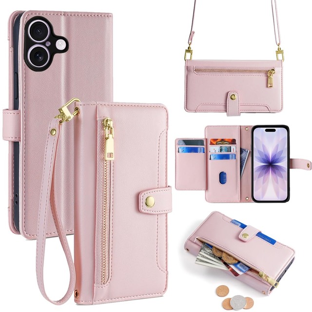 Cacheluna 手帳型ケース ショルダーケース for iphone 手帳型 ショルダーケース レザー for iPhone 17 斜め掛けと手持ちー スマートフォンケース 財布型 対応 アイフォン 肌触り良い 便利