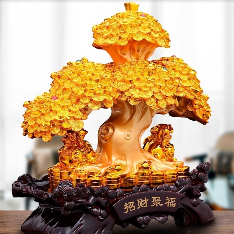 アロワナ（招財金龍魚）の彫刻 赤オレンジ 樹脂製 アロワナ（招財金龍