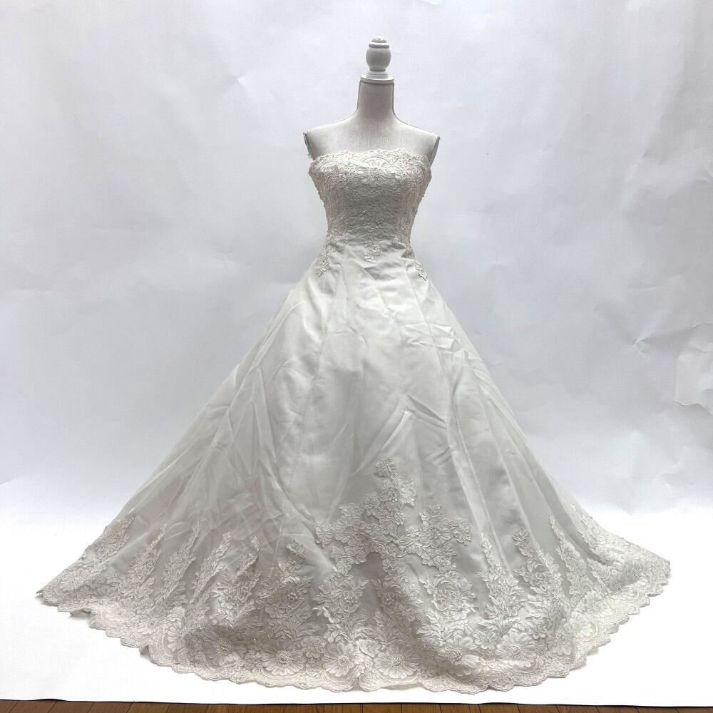 中古 ウェディングドレス Aライン オフホワイト 9号 W-356