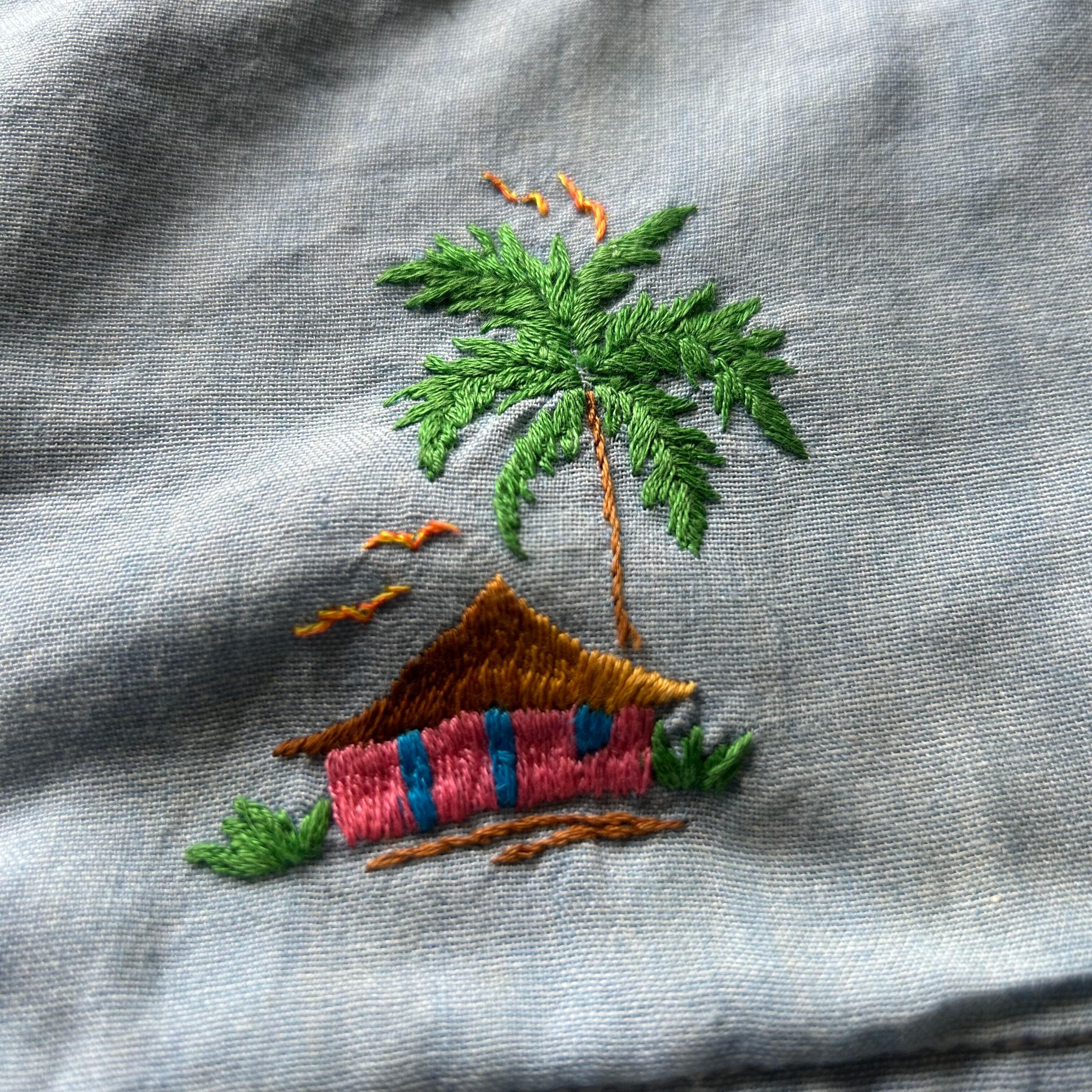 Vintage Traditional Embroidery Shirt　刺繍 シャンブレー シャツ ハイチ グアテマラ キューバ　民族　＃505076