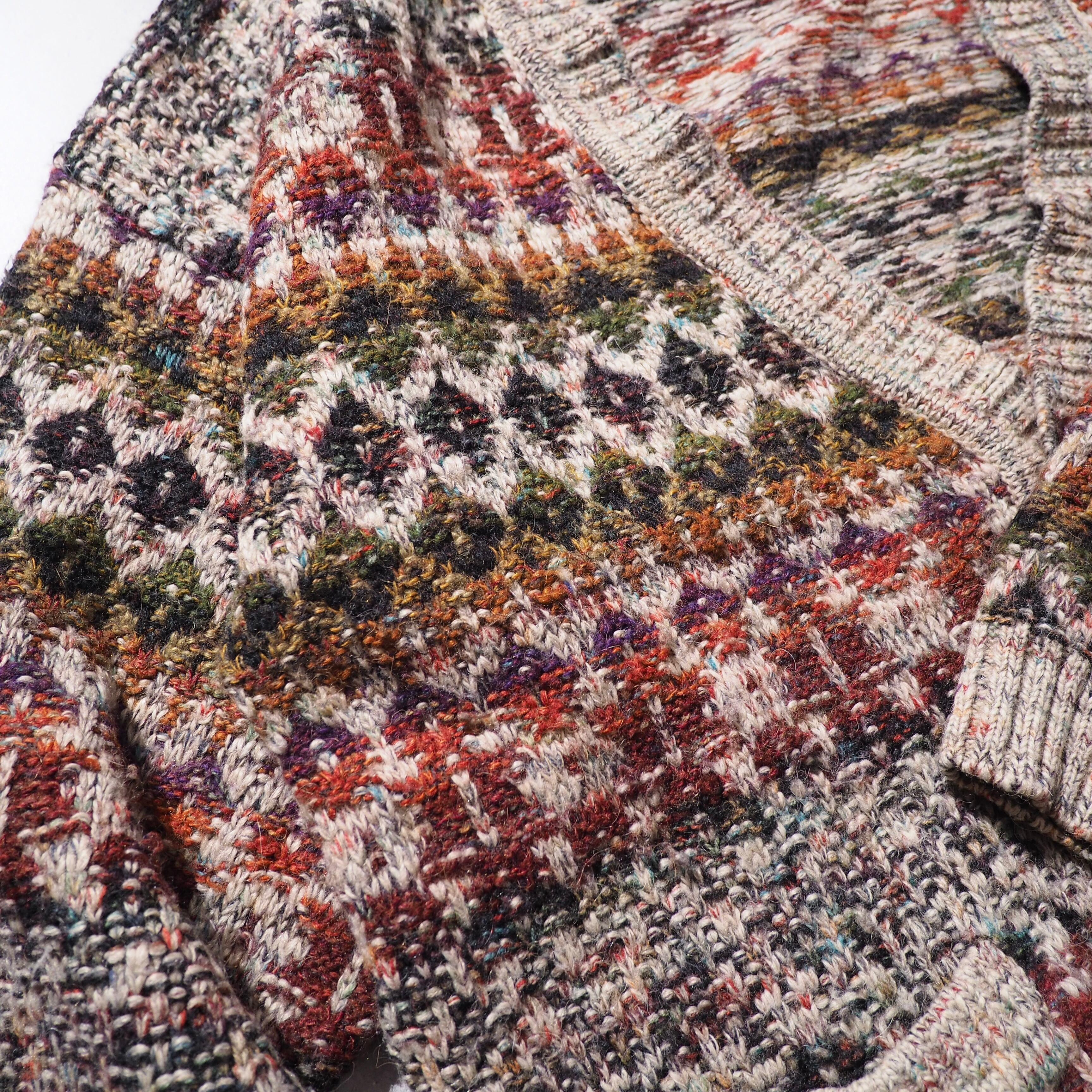 ” 極彩 ” Richly multi color plain weave vintage loose knit cardigan