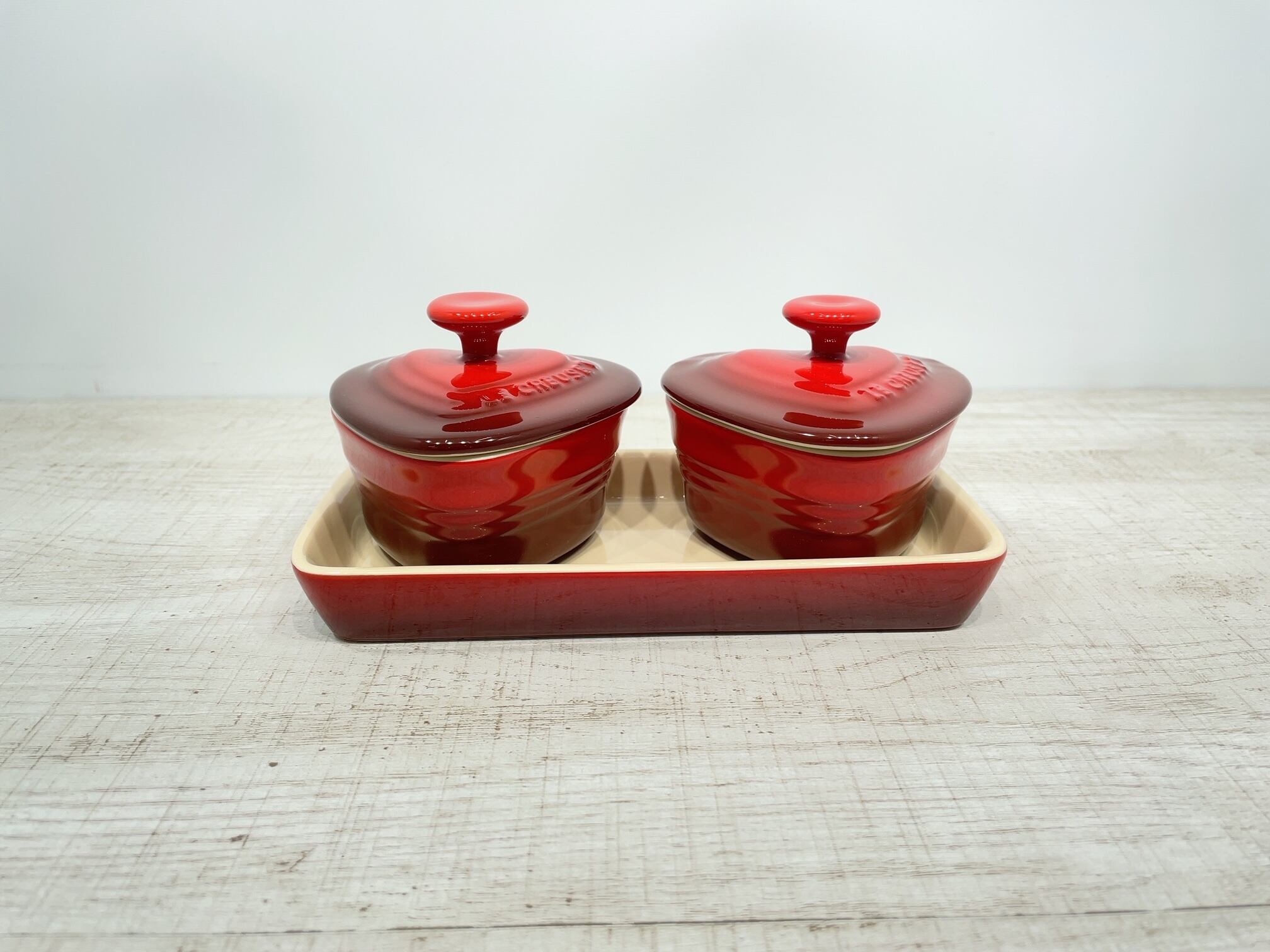 高評価! ル クルーゼ ラムカン ダムール 2個セット ル・クルーゼ Le Creuset ラムカン ダムール 蓋付 チェリーレッド 910031-00☆★