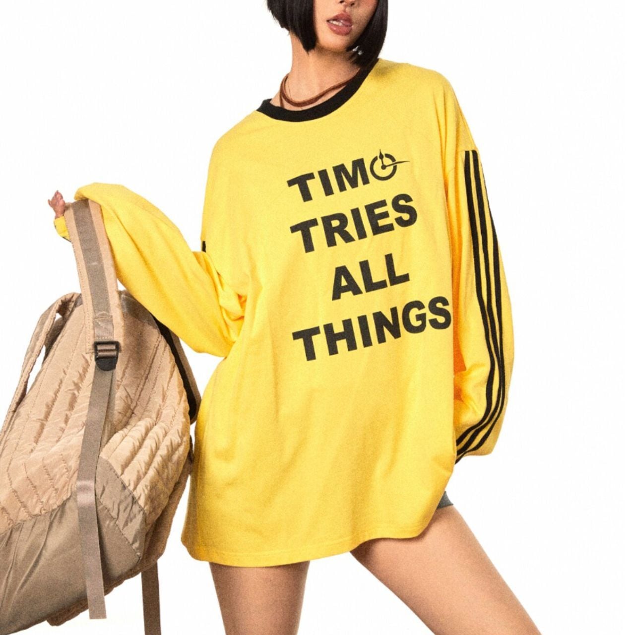 レトロロゴプリントクルーネックロングスリーブTシャツ 1col R02558