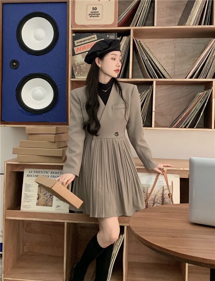 オータムプリーツスカート ドレス ロング 秋物 モンロー3499454909