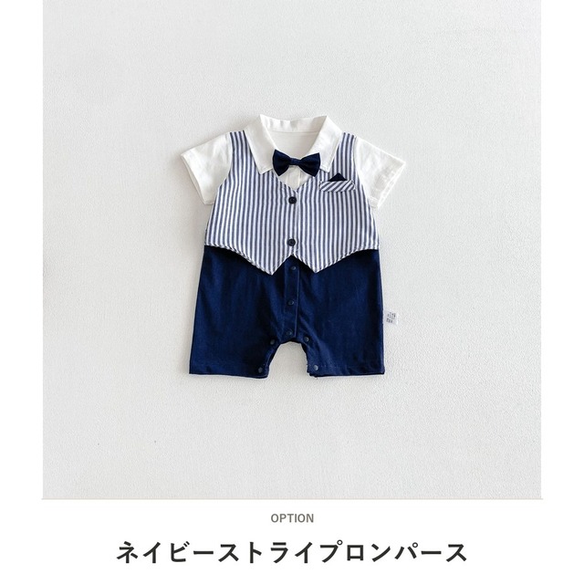 【BABY】ストライプベスト重ね着風半袖ロンパース - 2