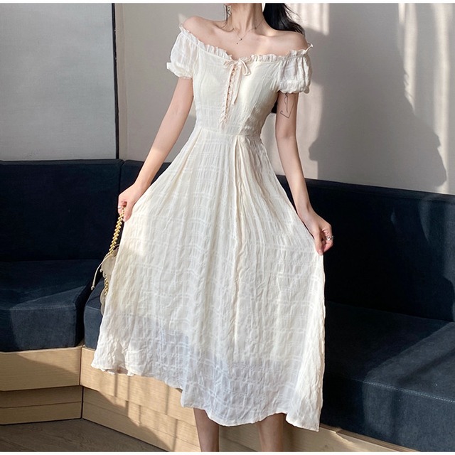 活気少女 夏 新品 優しい風 ワンピース パフスリーブ 上品映え オフショルダー スリムフィット