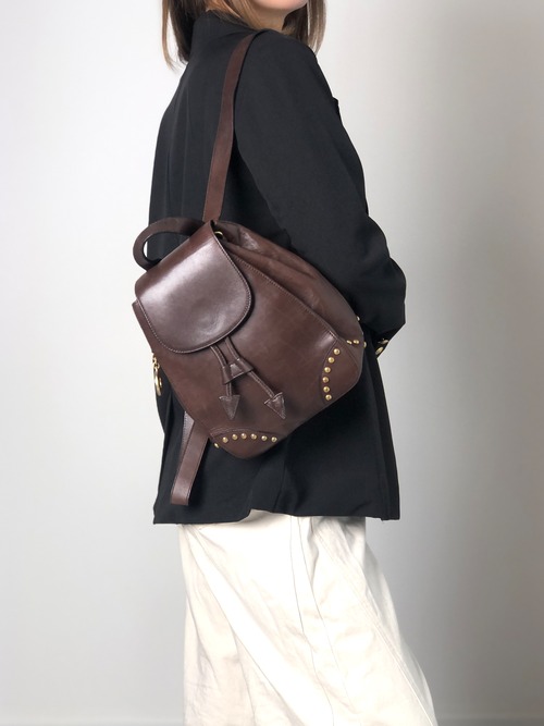 CELINE セリーヌ バックパック ブラウン ロゴ レザー スタッズ vintage ヴィンテージ オールド bw7ed4