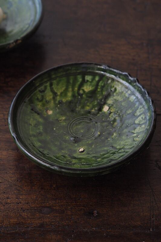 織部グリーン 高台皿-antique pottery plate No.1 | アンティーク