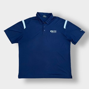 【NIKE】企業系 ワンポイント ポロシャツ DRI-FIT スウッシュ 刺繍ロゴ XL ビッグサイズ ポリエステル ネイビー ナイキ US古着