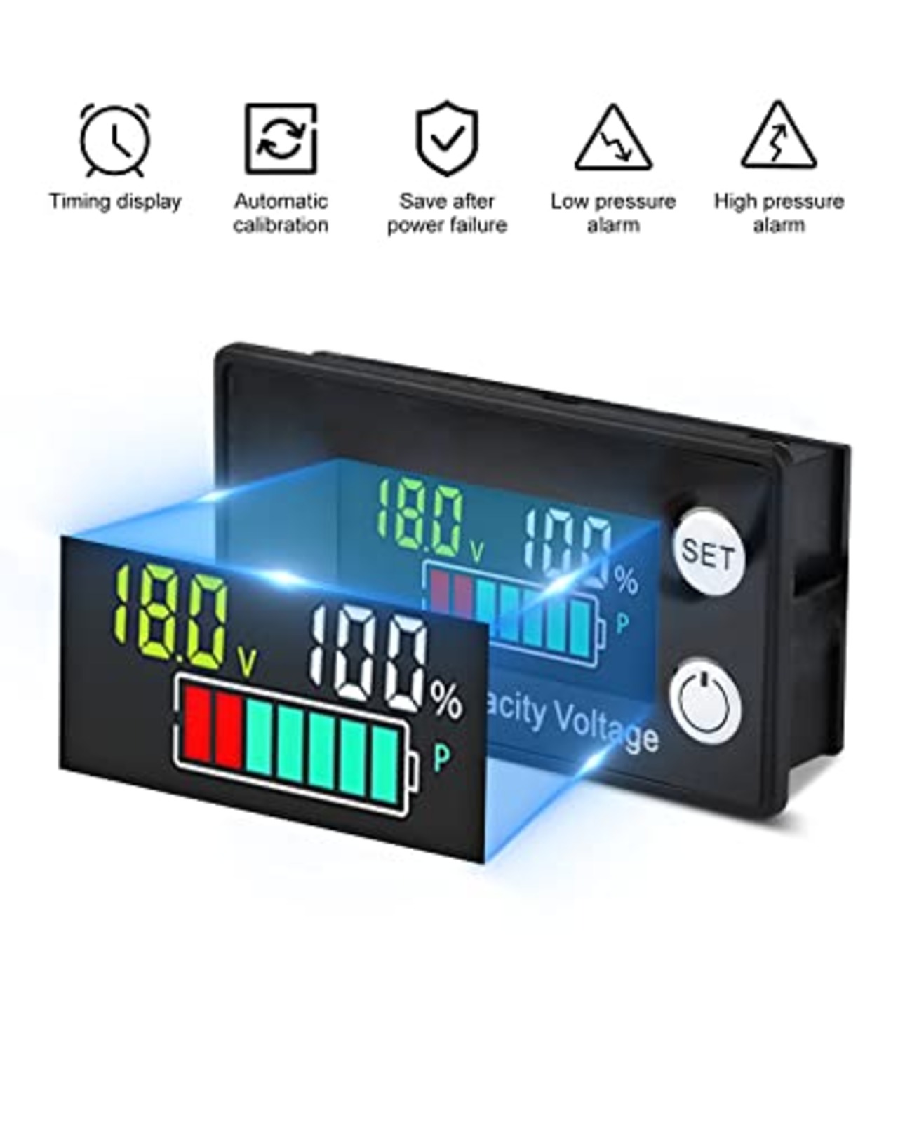 DiyStudioデジタル電圧計 アラーム温度付バッテリーメーター バッテリー残量表示計 DC8-100V 12V 24V 36V 48V 60V 72V LEDバッテリーテスター 2線式 電池残量チェッカー（日本語の取扱説明書）