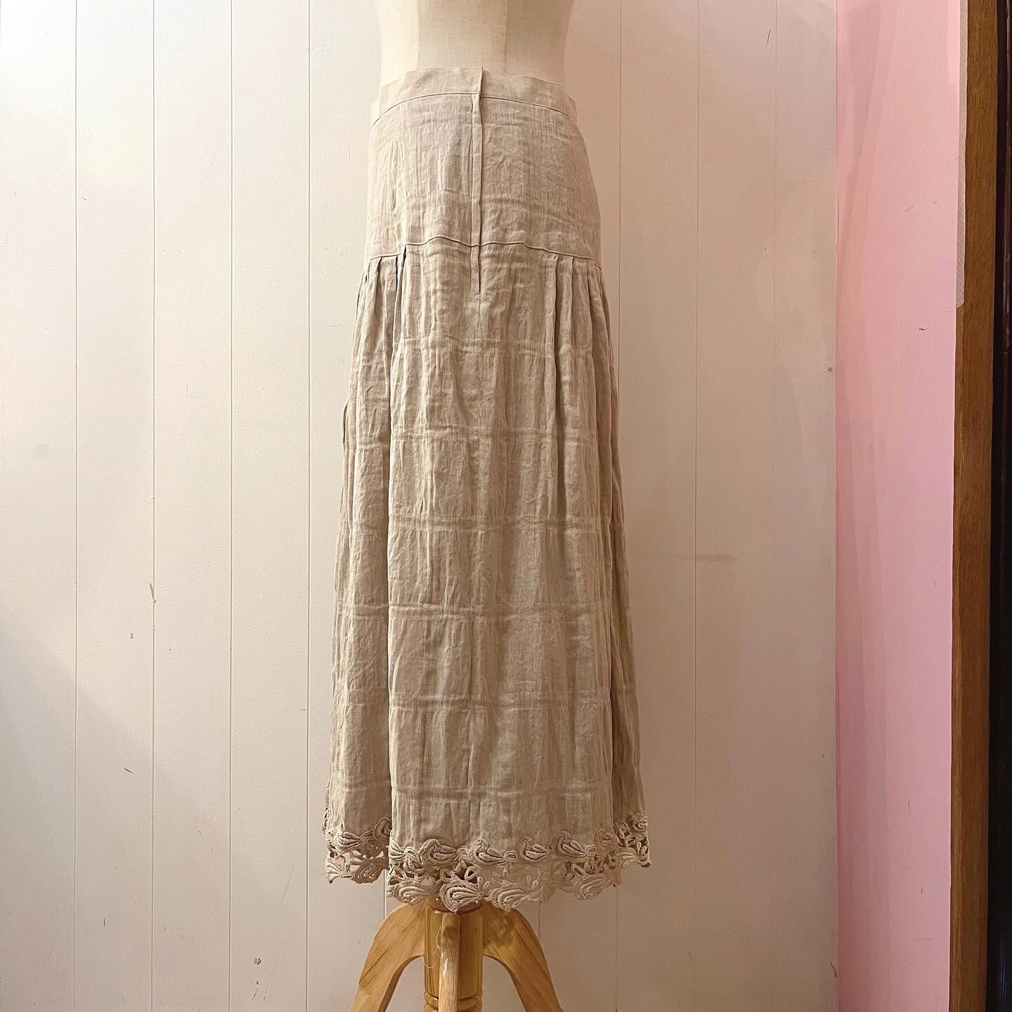 hem lace linen pleats skirt