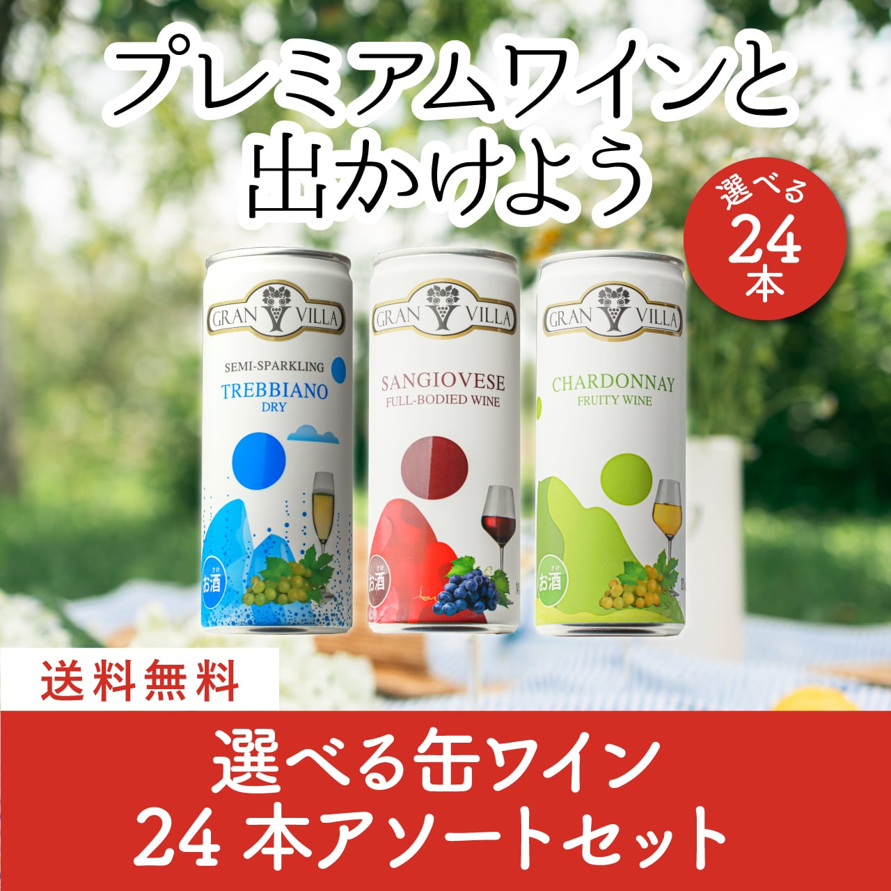 選べる缶ワイン24本アソートセット〈送料無料・25%OFF〉(B724001)