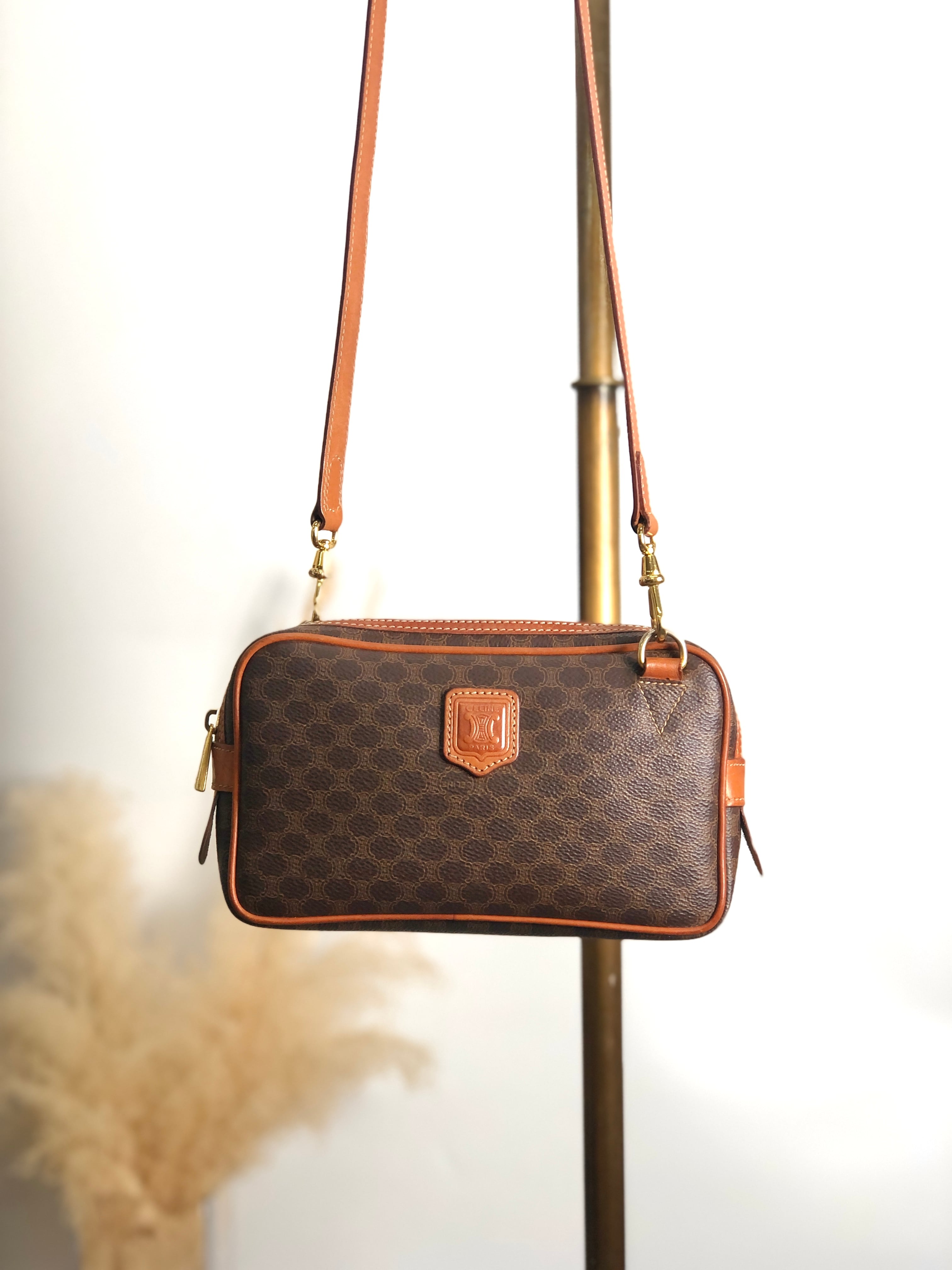 CELINE セリーヌ マカダム ショルダーバッグ ブラウン ブラゾン型押し 