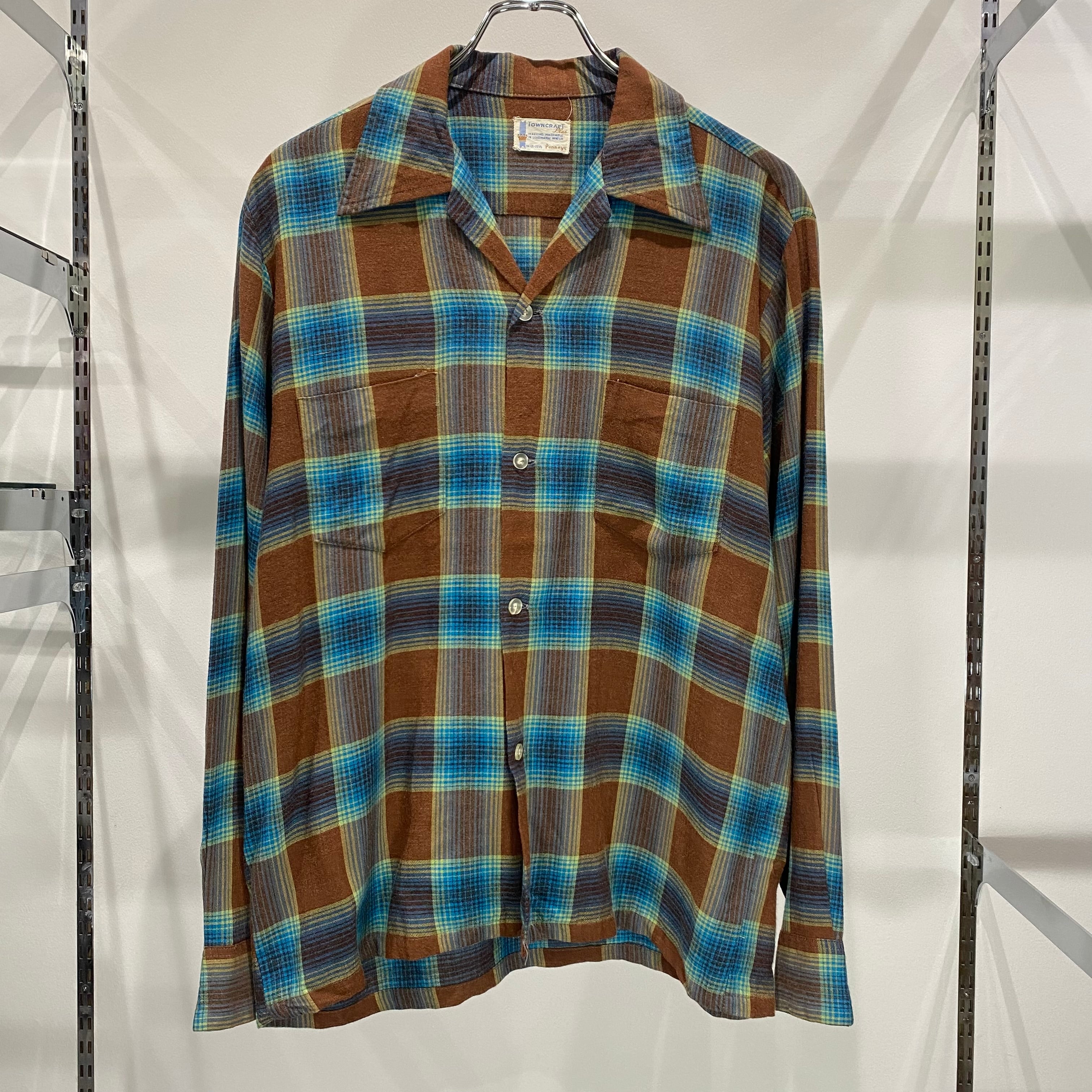 60s TOWNCRAFT Ombre Check Shirt 60年代 タウンクラフト オンブレ オンブレシャツ レーヨンシャツ M