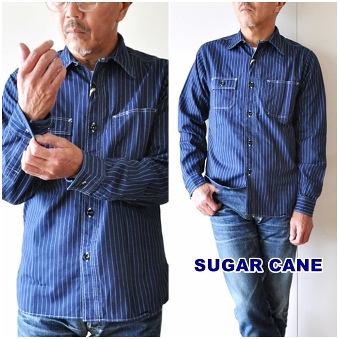 SUGAR CANE シュガーケーン ウォバッシュ ワークシャツ　ネイビー　M