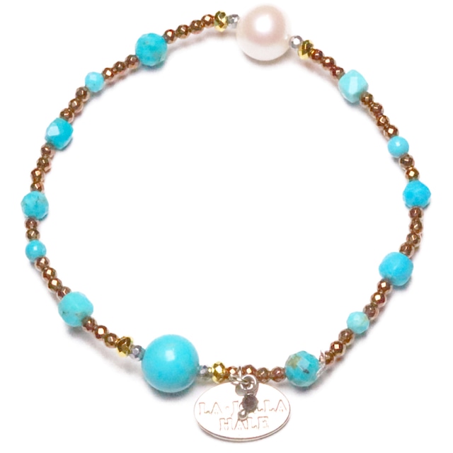 【Be Loved Turquoise】ターコイズ×パール×ブロンズヘマタイト ブレスレット