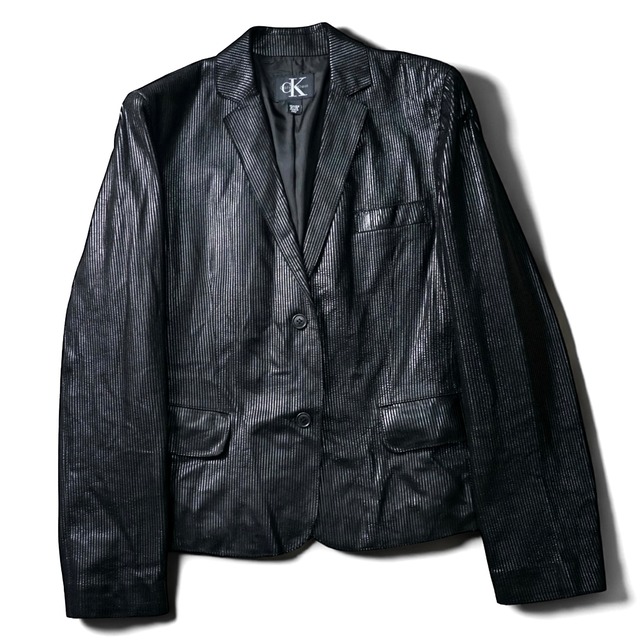 “Calvin Klein” 1990's textured nappa leather short length tailored jacket “made in Italy”