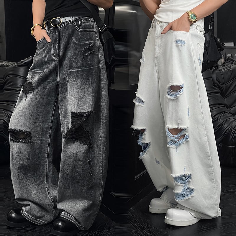 LDDリッパー加工ストリートデニムパンツ