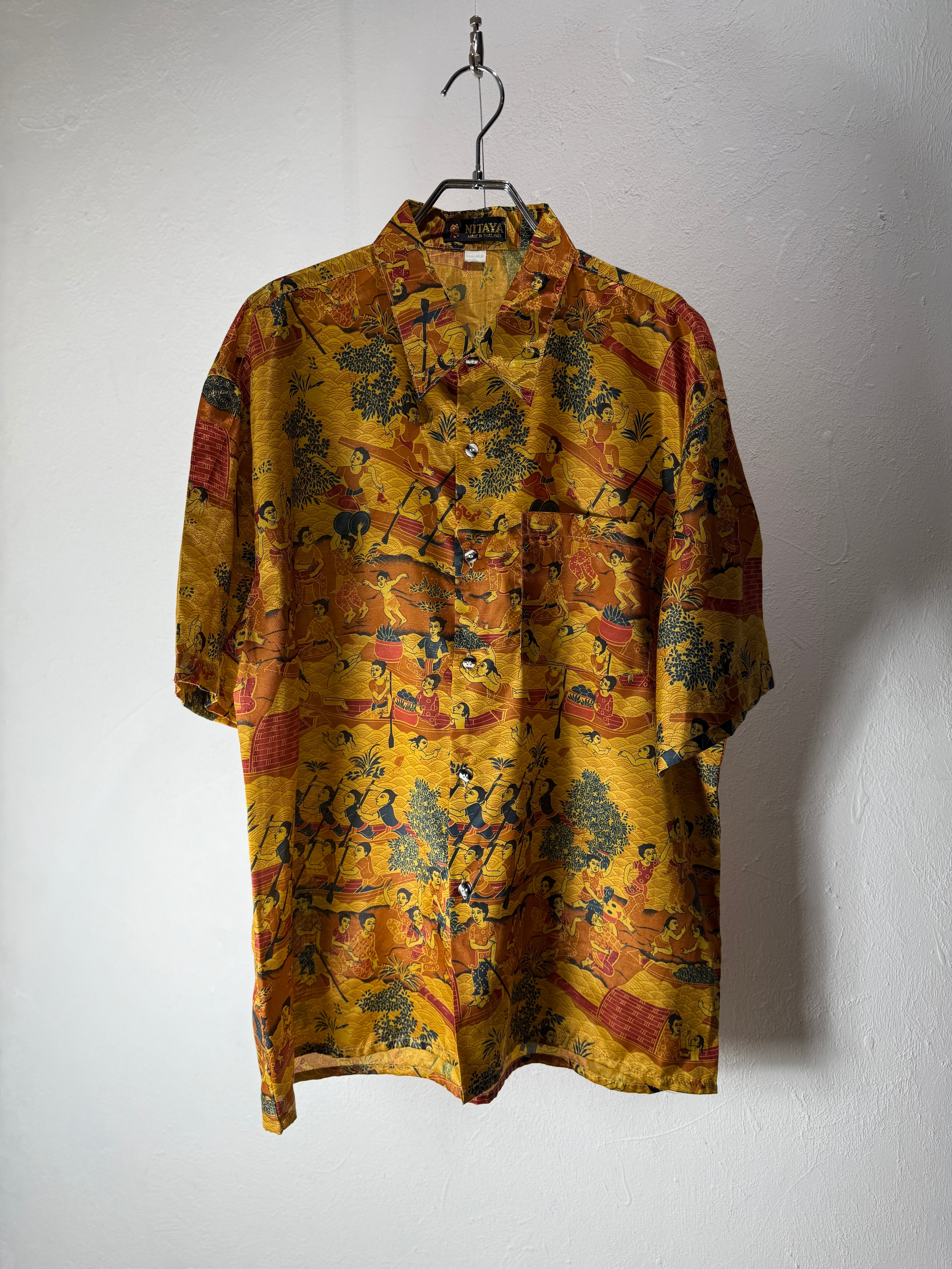 90s Silk Ethnic Art Pattern Shirt