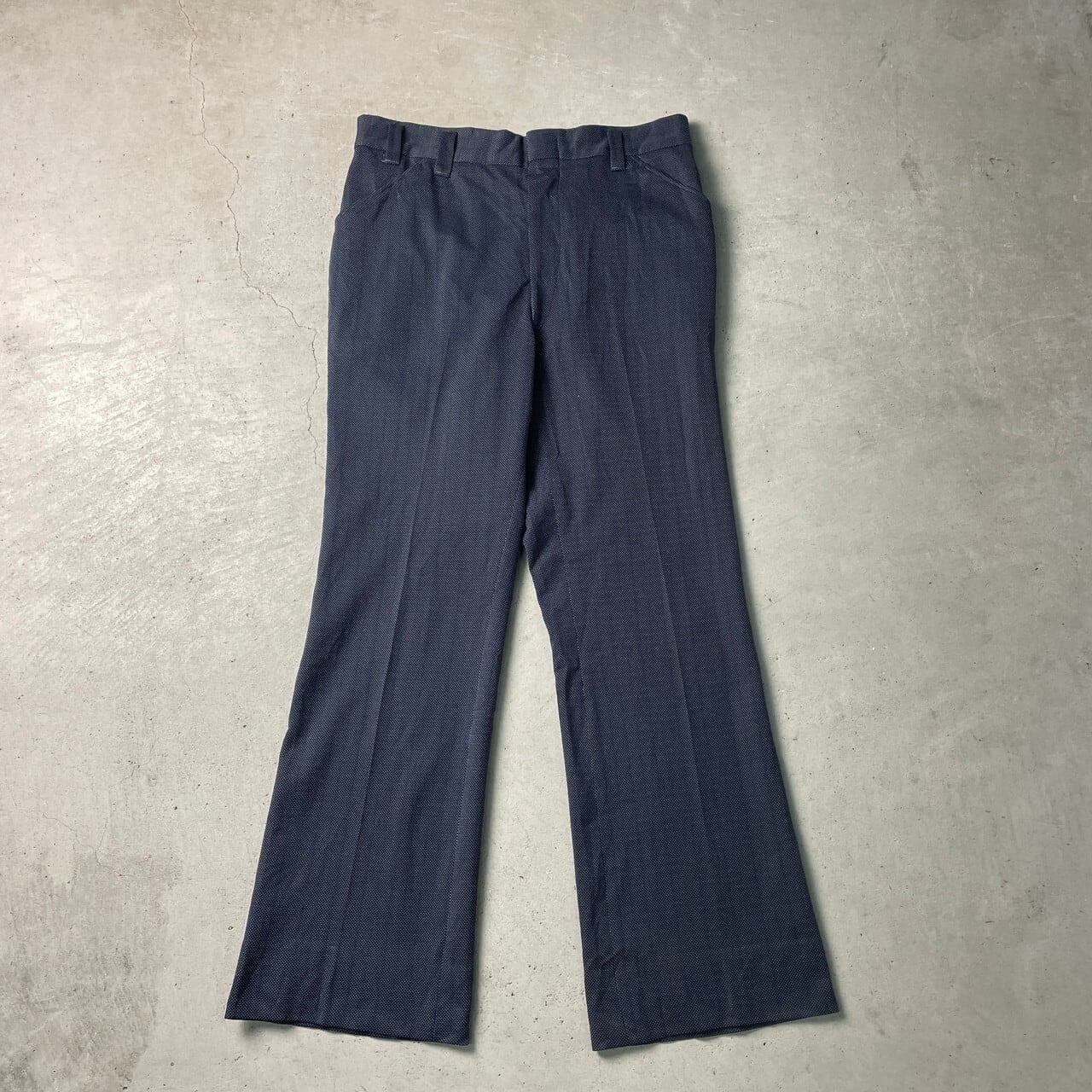 ~80年代 UNKNOWN スラックスパンツ フレアパンツ W34相当 古着 70s 80s ロケットTALON ヴィンテージ VINTAGE  フレアスラックス バーズアイ ストライプ ネイビー 紺色【スラックス,スタプレ】/ネイビー【CS2312-AL1】 | cave ...