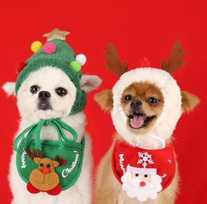 ドッグウェア　クリスマス用セットアップ　ツリー帽子＆トナカイスタイ　犬服　