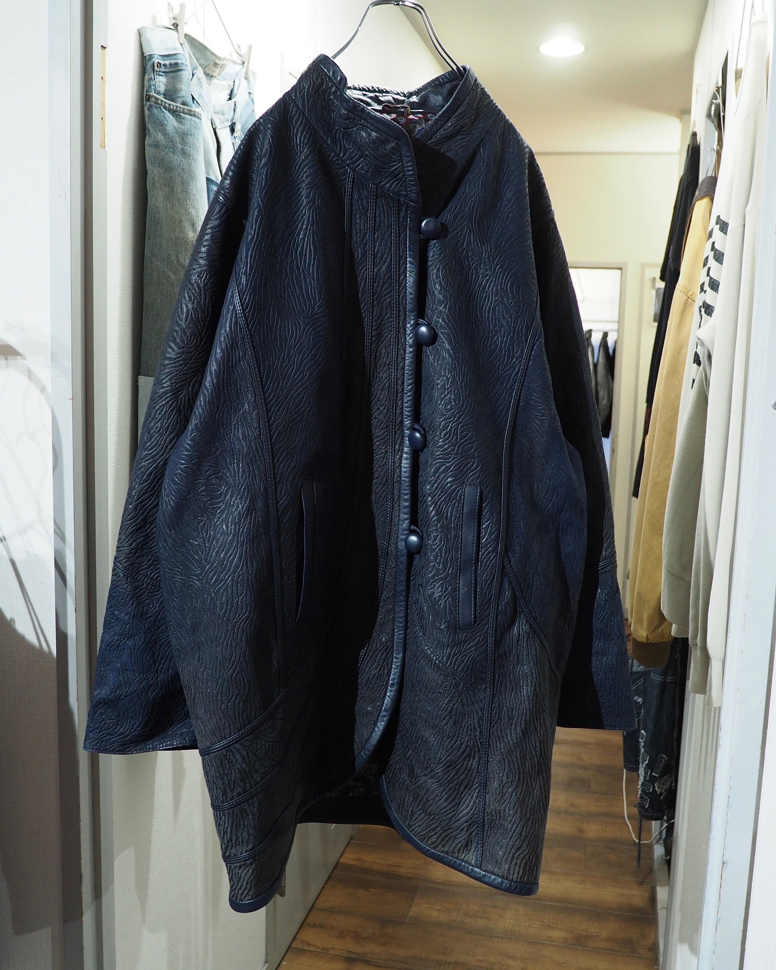 1990s " 珍品 ‐ Made in Spain " Vintage Lamb Leather Mao Collar China Jacket