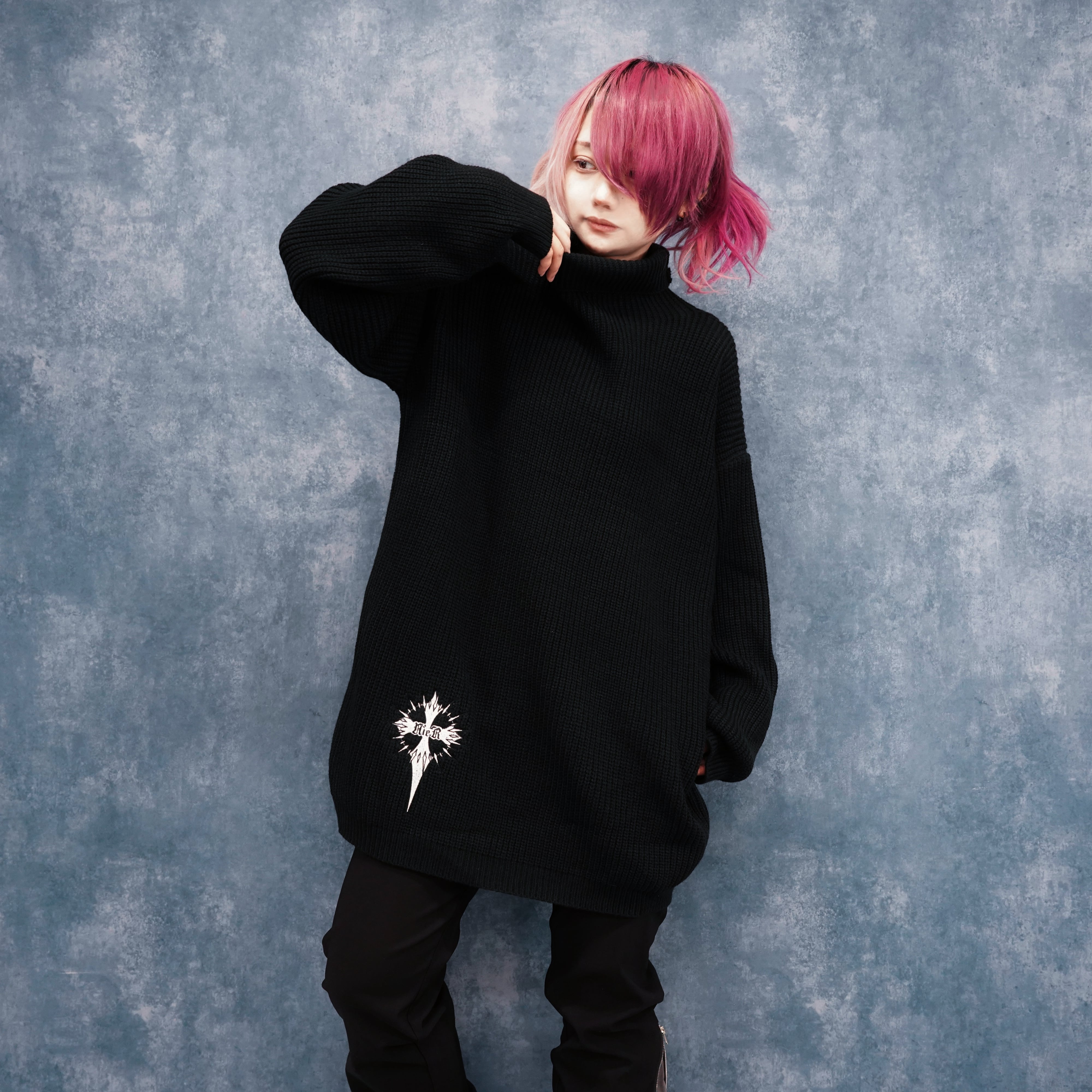 新春お祝いプレゼント】OVERSIZEタートルネックブラックニットトップス