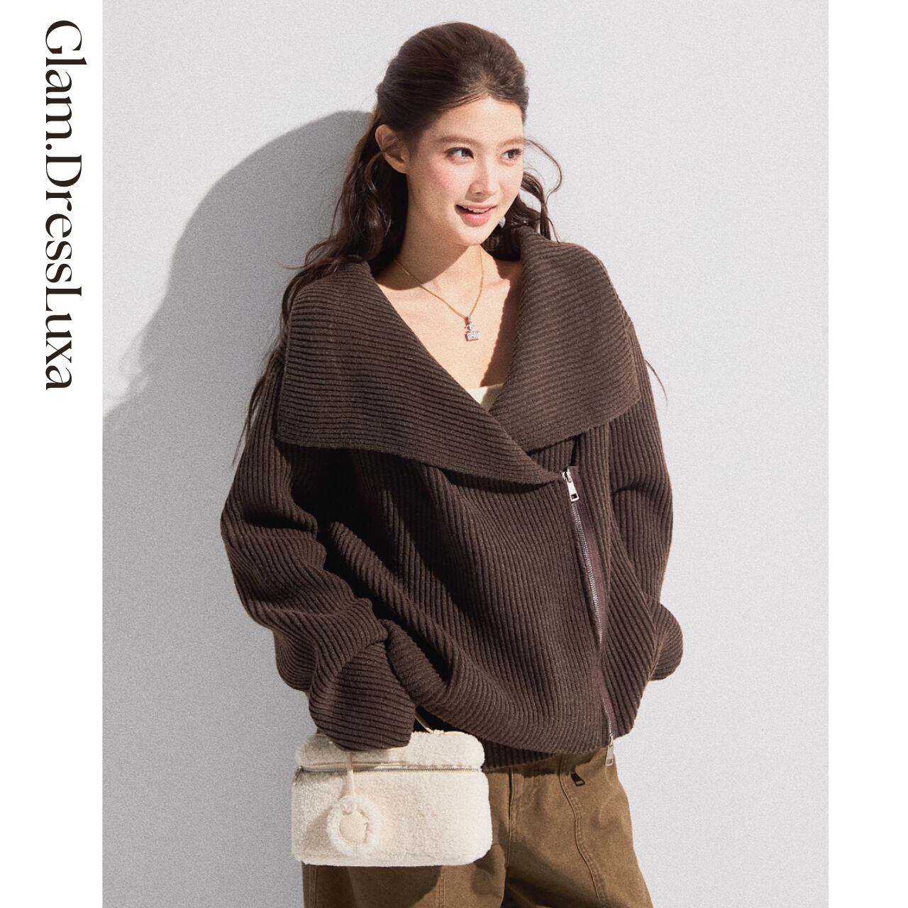 Wide Collar Zip Knit Jacket_K51