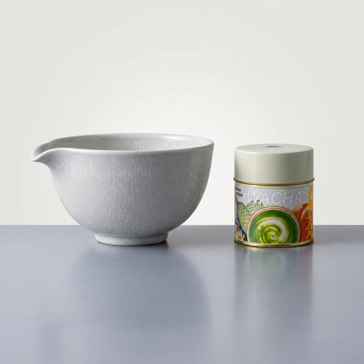 白結晶(ホワイト)片口抹茶碗&GREEN MATCHA 20gセット|美濃焼・日本製|推しカラー