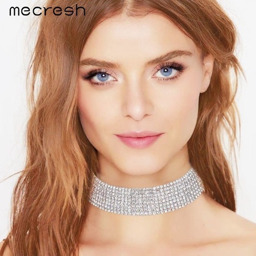 レディース ネックレス ラインストーン チョーカー シルバー カラー パーティー ウェディング 30000022