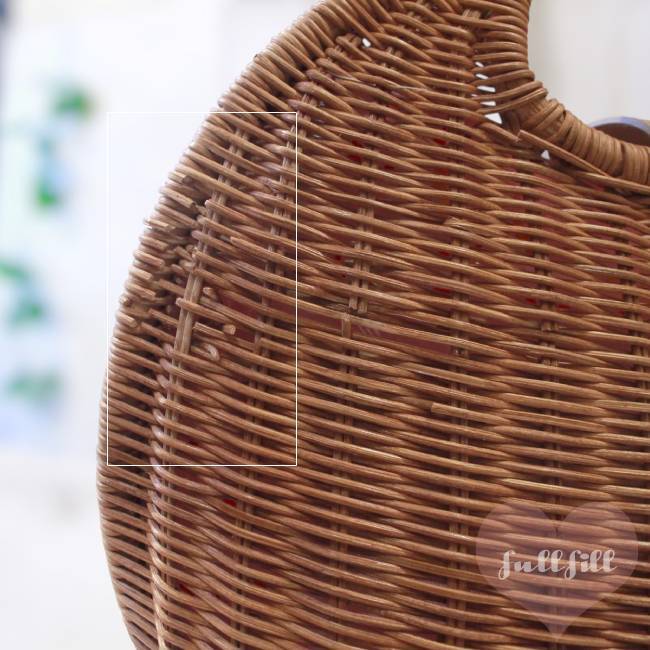 ビンテージ 天然素材 かごバッグ 丸型ラタン×ピンクサテン内布のナチュラルかごバッグ BAG vintage 古着