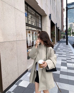 スタンドカラー ウエストマーク トレンチコート 2color A0885