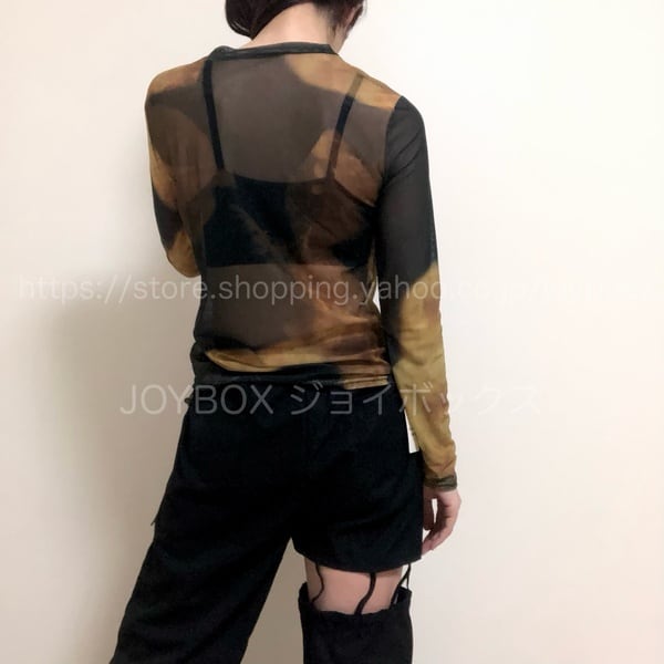 韓国 Tシャツ kpop グランジ シースルー シアー タイダイ ロンT トップス Tシャツ 長袖 韓国