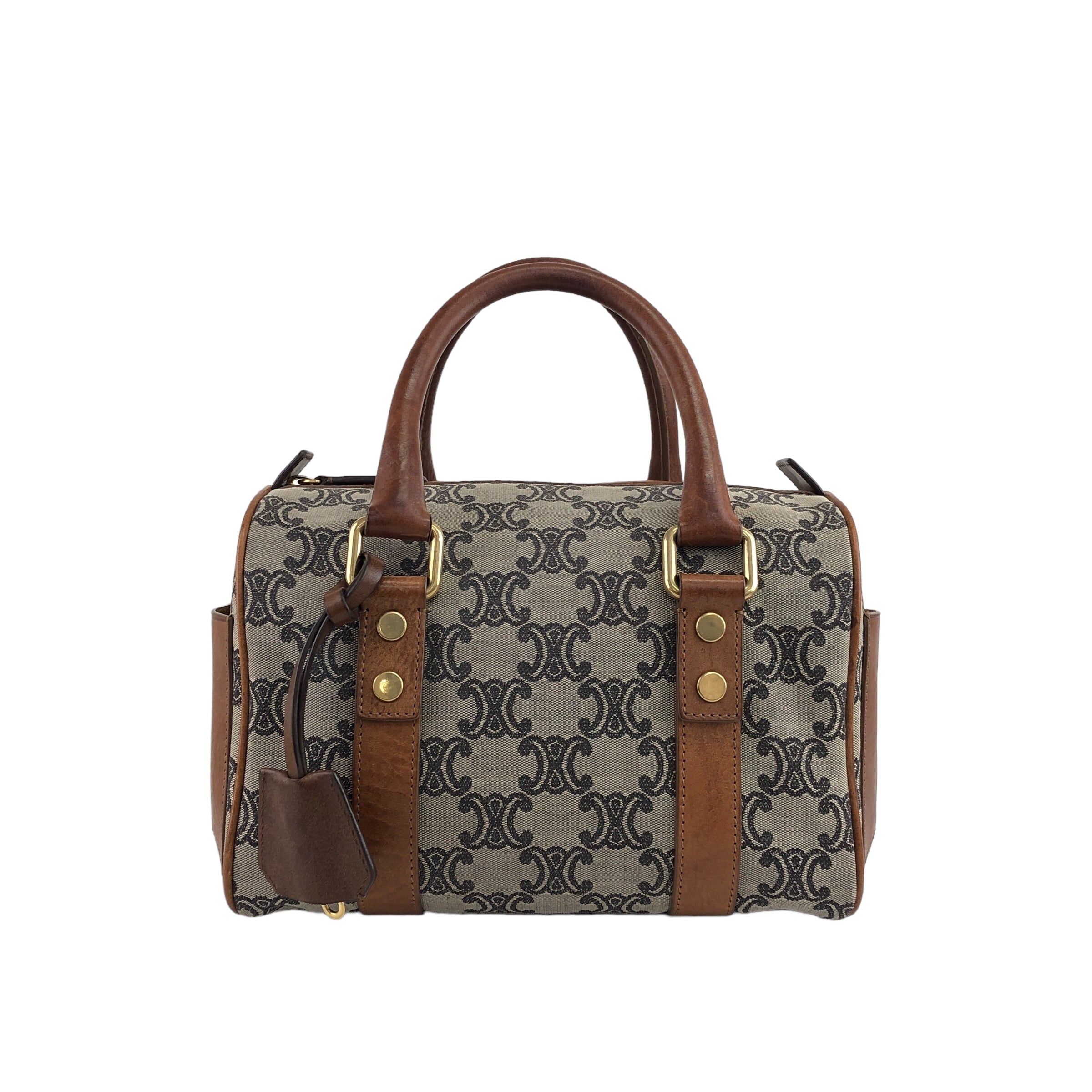 CELINE セリーヌ マカダム ハンドバッグ グレー キャンバス レザー