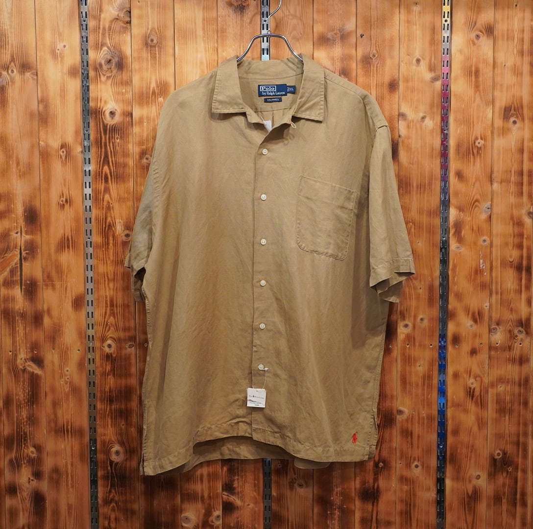 デッドストック ralphlauren caldwell リネン シルク 開襟シャツ XL/ラルフローレン オープンカラーシャツ ブラウン