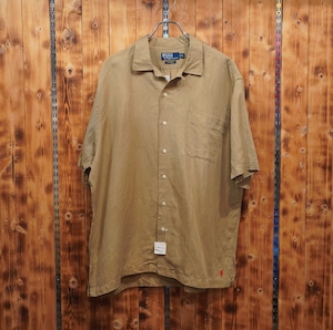 デッドストック ralphlauren caldwell リネン シルク 開襟シャツ XL/ラルフローレン オープンカラーシャツ ブラウン