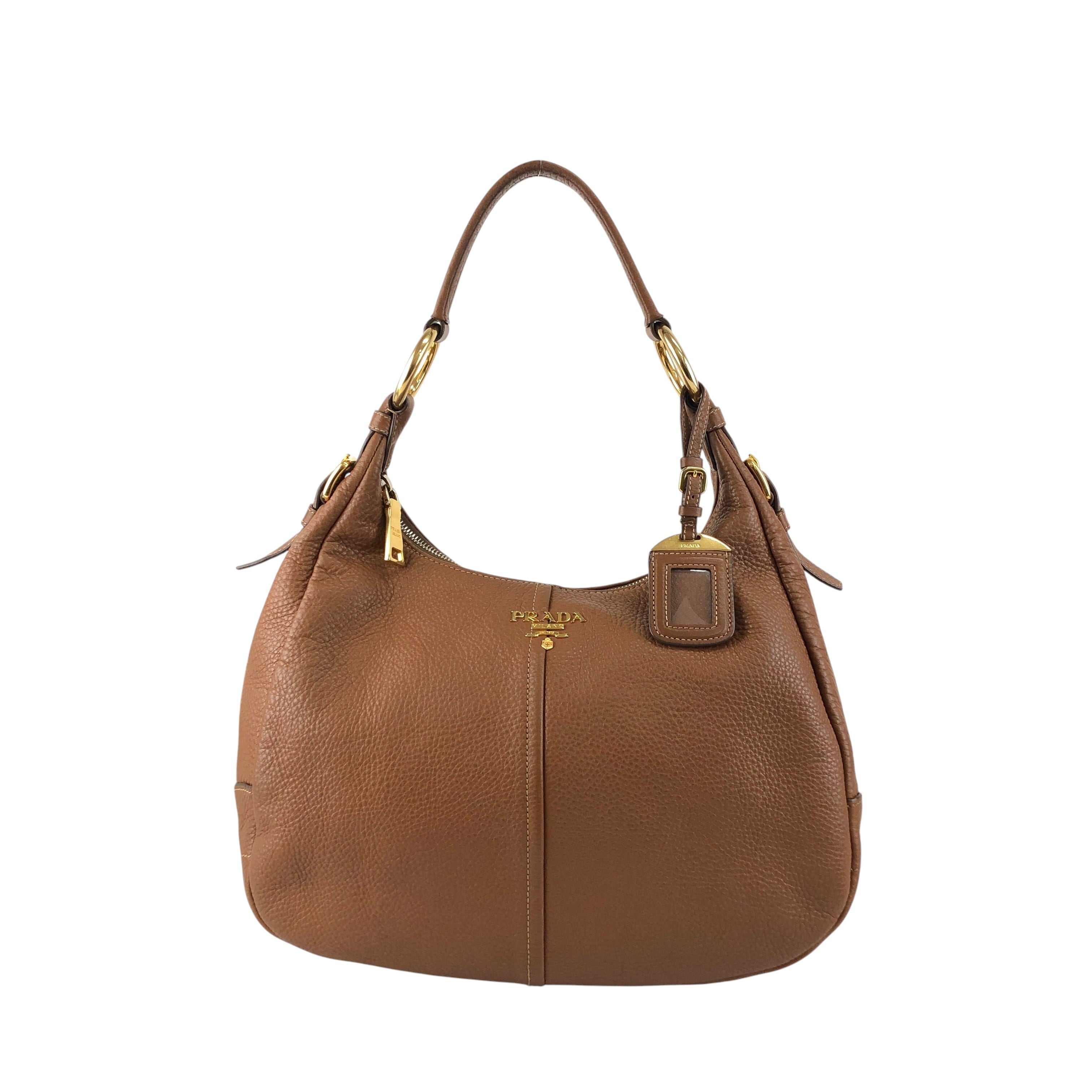 PRADA プラダ ショルダーバッグ ブラウン ロゴ レザー ワンショルダー