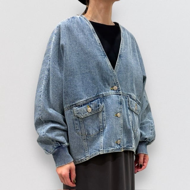 パシオーネ PASSIONE リブ袖 Vネック デニム ジャケット PASSIONE リブ袖 Vネック デニム ジャケット | CoCo Cuore