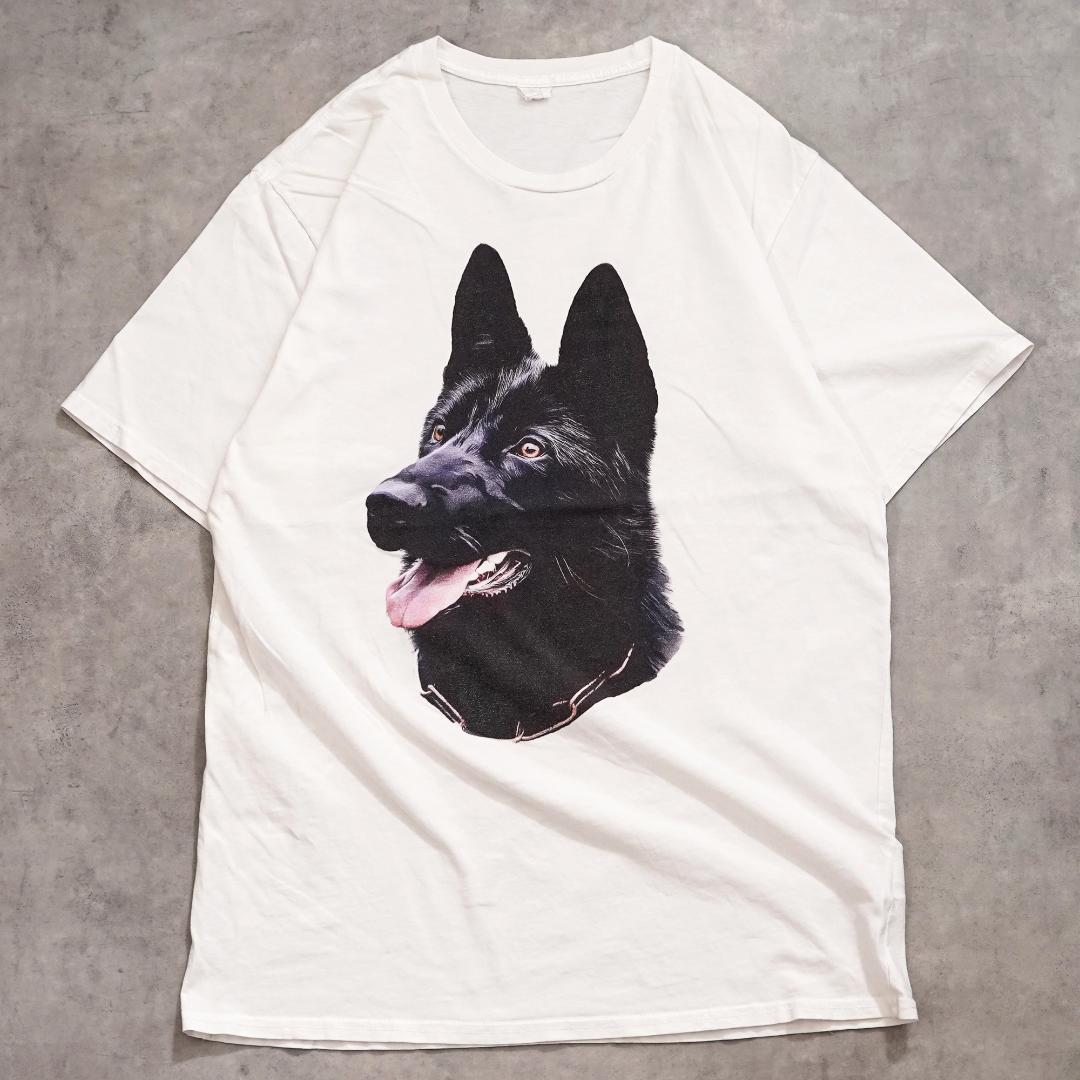アニマルTシャツ シェパード 犬 古着 ビッグプリント M 白 黒 20167