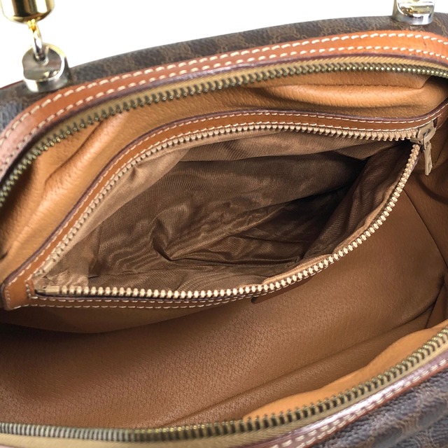 CELINE セリーヌ マカダム ハンドバッグ ブラウン ブラゾン型押し PVC レザー vintage ヴィンテージ オールド sw7bj6