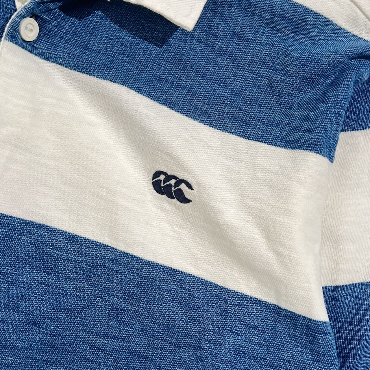 canterbury カンタベリー ボーダー 長袖 ラガーシャツ M/ホワイト×ブルー系 メンズ ラグビー