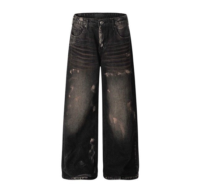 Washed Distressed Ink Denim Pants 0005