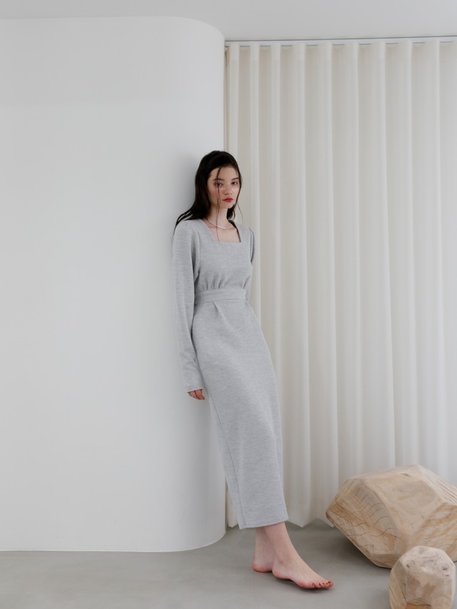 square neck waffle onepiece（light gray）