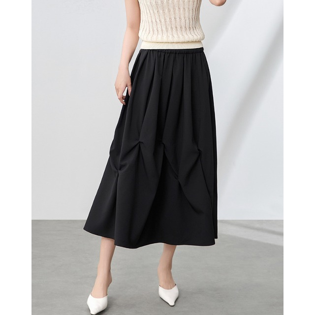 Irregular Pleated A Line Midi Skirt Women 2Colors 30132
