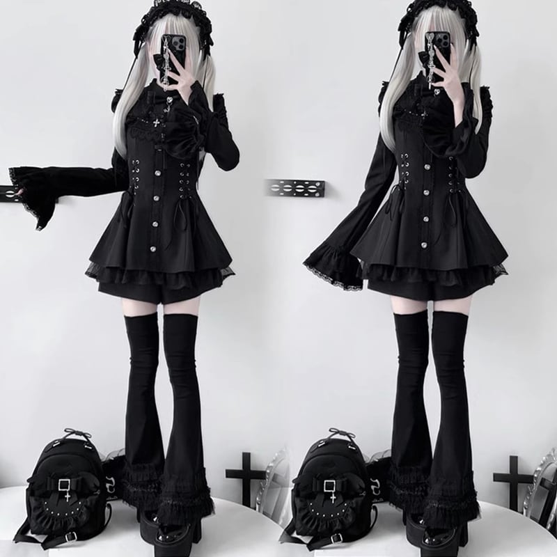 Myurina シスター風ゴシックワンピース×ショートパンツ セットアップ